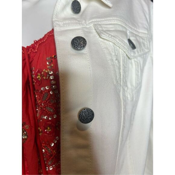 Prana White Slate Rim Denim Jacket Sz Medium Distressed - Picture 4 of 8